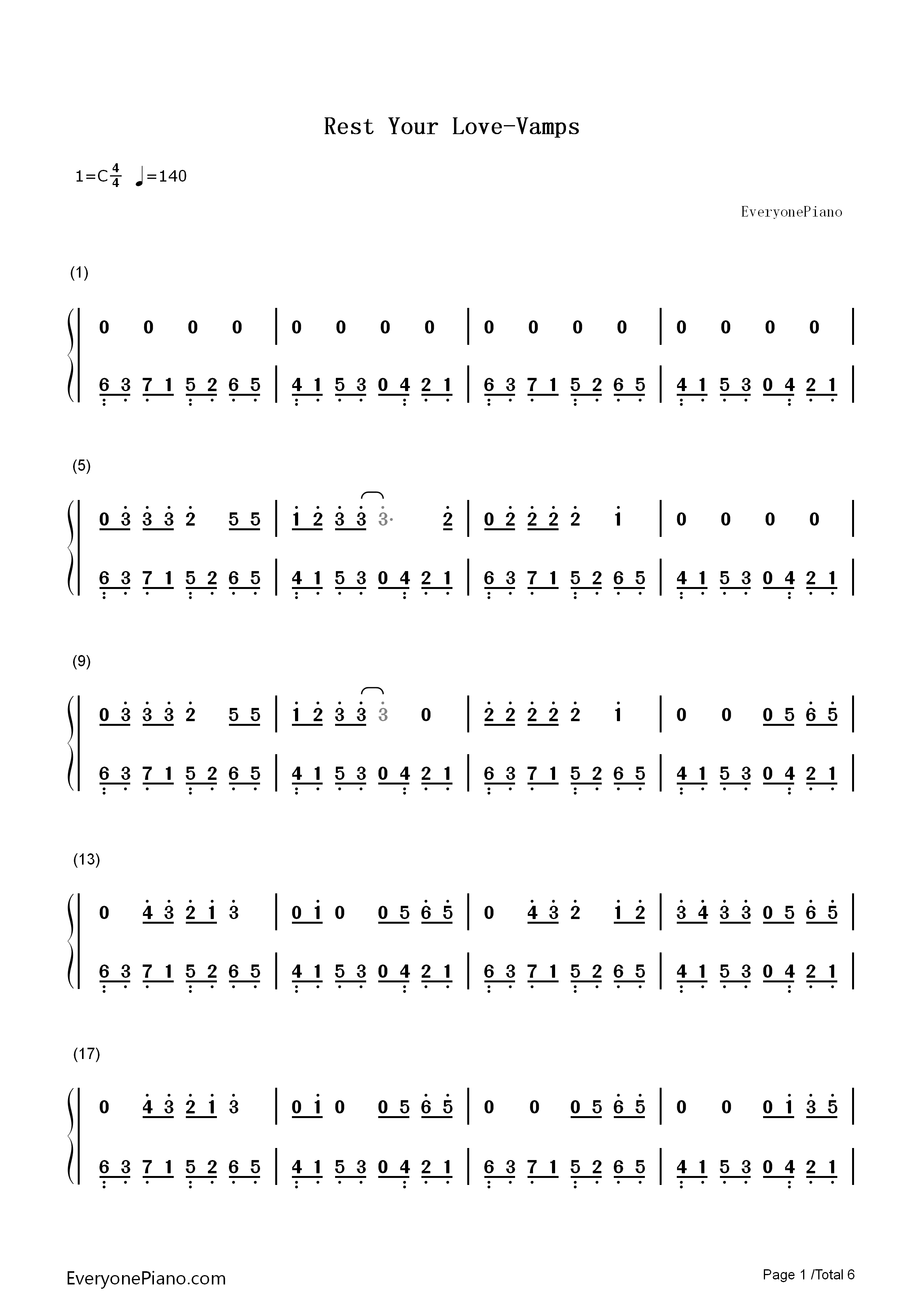 Rest Your Love-The Vamps両手略譜プレビュー1